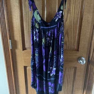 Floral Sleeveless Dress in Purple and Black Sundress Beach Cover Up OS